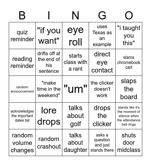 Mr. Lanoux Bingo Card