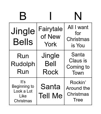 Christmas Song Bingo Card