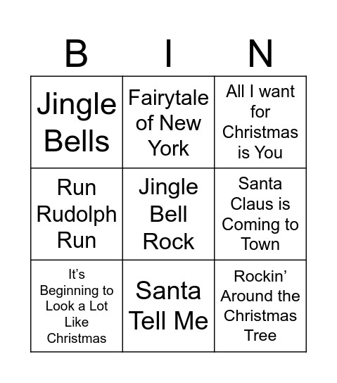 Christmas Song Bingo Card