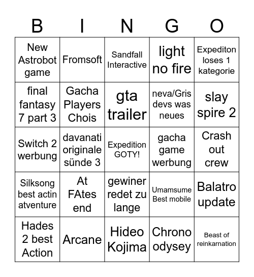 GOTY BINGO Card