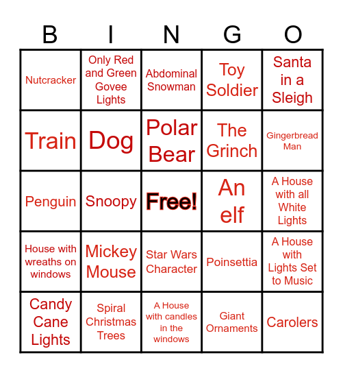 Christmas Light Scavenger BINGO Card
