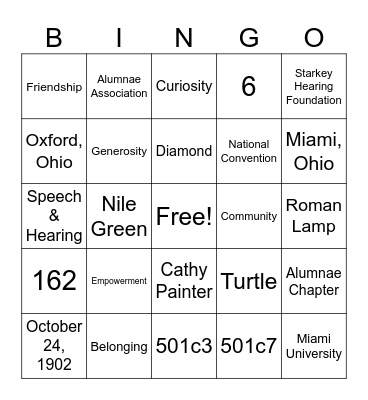 Delta Zeta Area VI Bingo Card