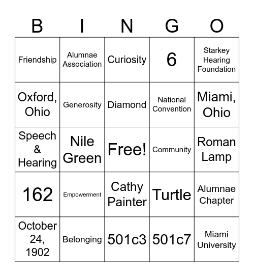 Delta Zeta Area VI Bingo Card
