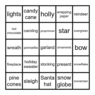Happy Holidays Bingo Card