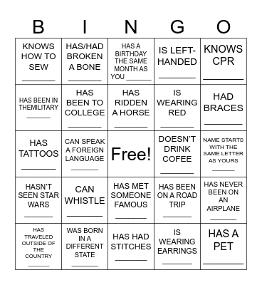 Ice Breaker Bingo Card