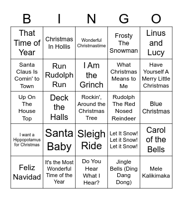 Kids Holiday Songs! Bingo Card