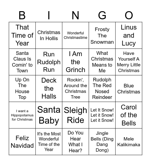 Kids Holiday Songs! Bingo Card