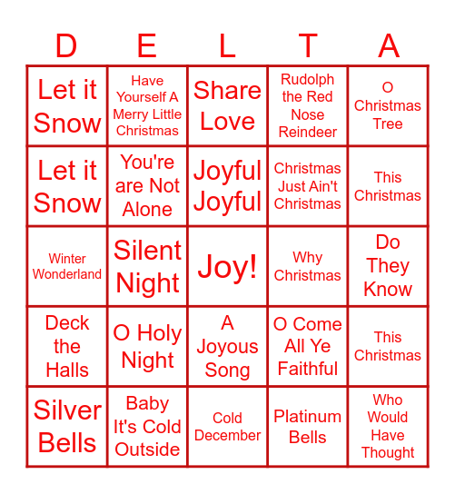 HAPPY HOLIDAYS DELTA STYLE Bingo Card