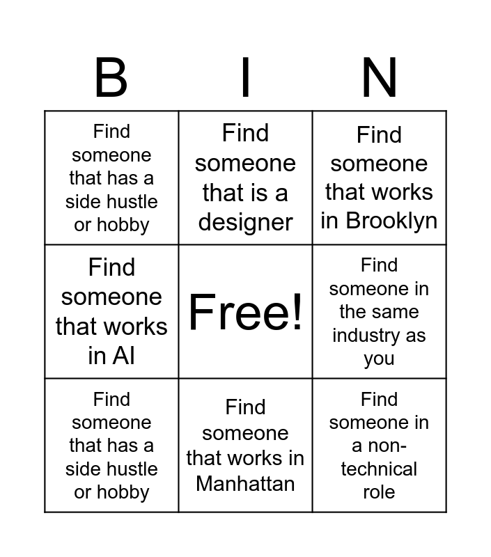 Amazon x OIT NY Social (12/18) Bingo Card