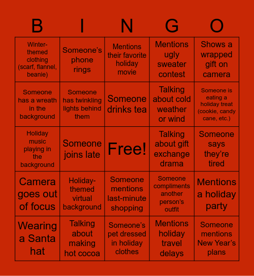 Holiday Bingo Card