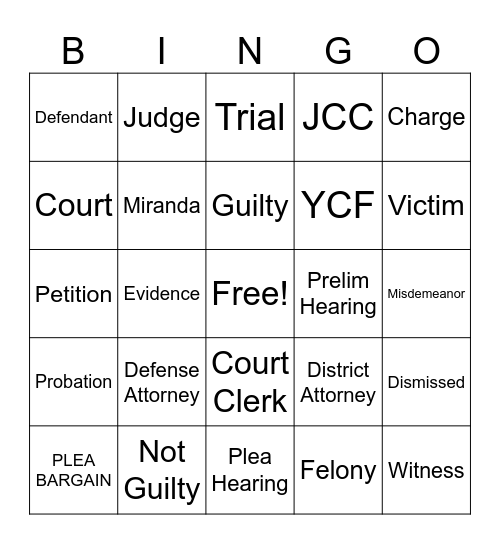 Competency Restoration Bingo Card