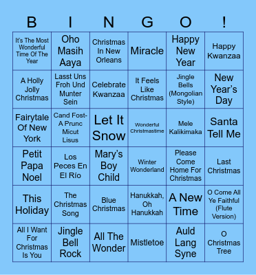 2. Holiday Songs From Around The World Bingo Card