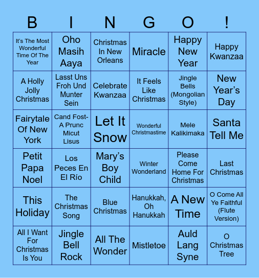 2. Holiday Songs From Around The World Bingo Card