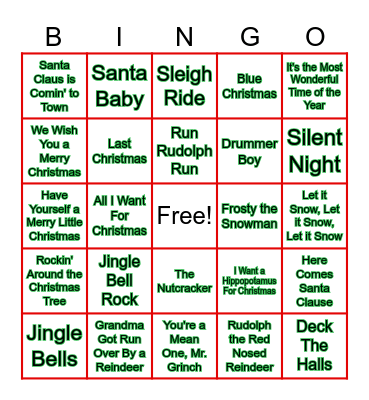Holiday Music Bingo Card