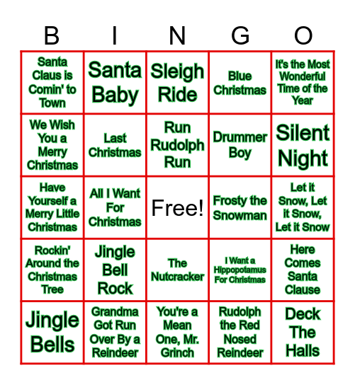 Holiday Music Bingo Card