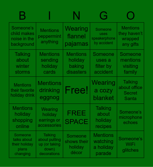 Holiday Bingo Card