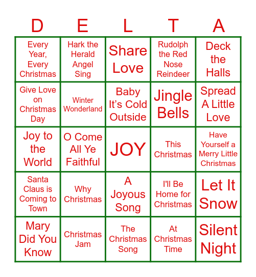 Happy Holidays - Delta Style Bingo Card