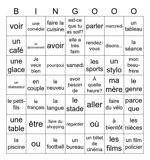 FRN1 Midterm Review Bingo Card