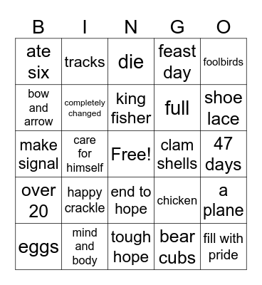 Hatchet Bingo Card