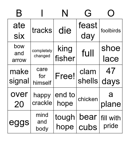 Hatchet Bingo Card
