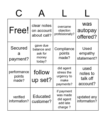 Call Calibration Bingo Card