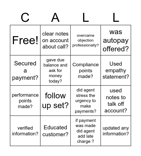 Call Calibration Bingo Card