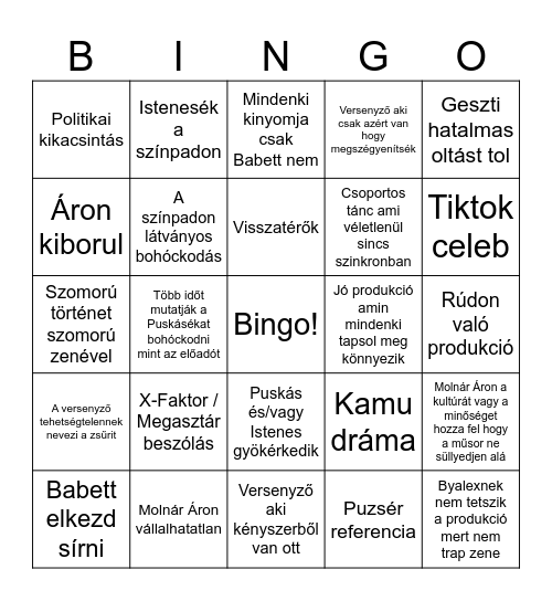 Csillag Születik 2025 5. rész Bingo Card