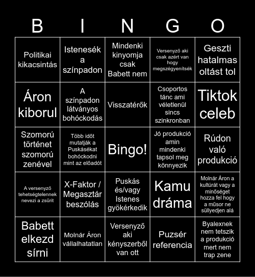 Csillag Születik 2025 5. rész Bingo Card