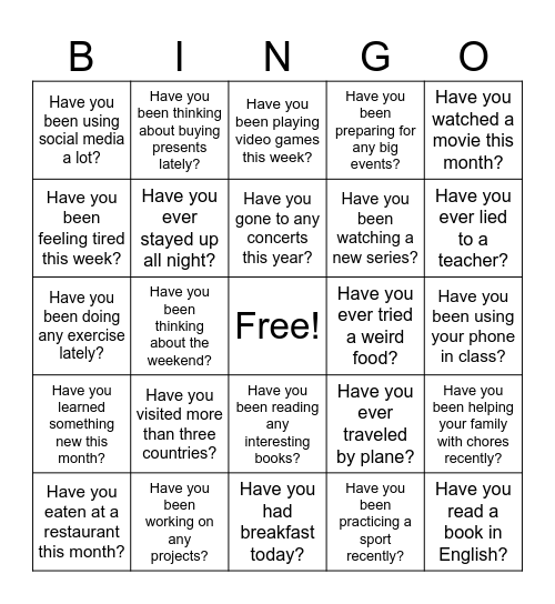 Present Perfect Simple and Continuous 2 Bingo Card