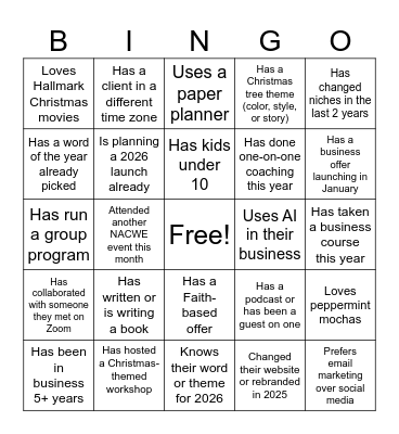NACWE Christmas Bingo Card