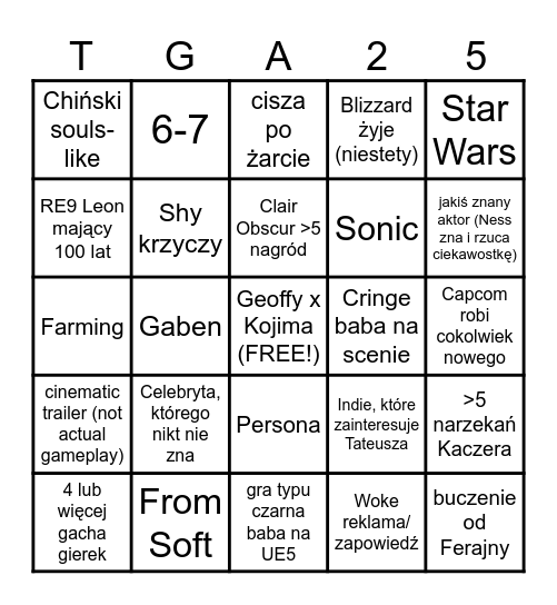 Ferajna Bingo Video Game Olympics Bingo Card