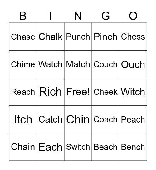 CH Words Bingo Card