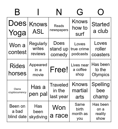 Untitled Bingo Card