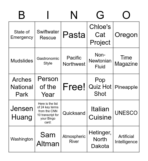 CNN 10 12/12/25 Bingo Card