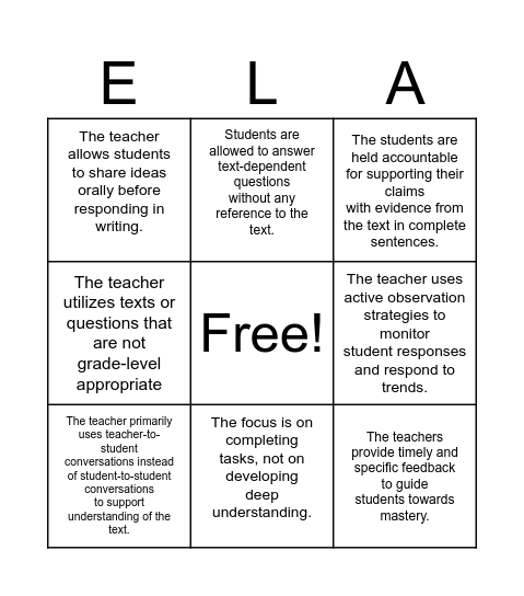 Embedded Discussions Bingo Card