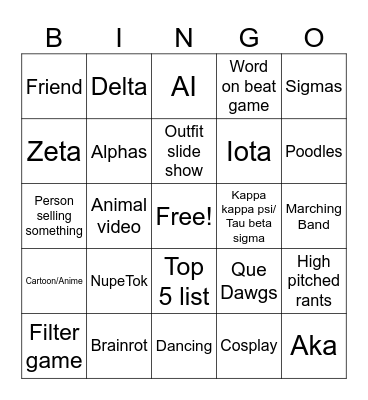 Ultimate TikTok Bing Bingo Card