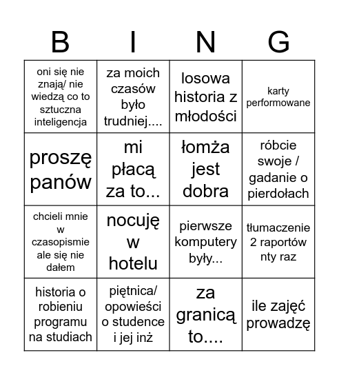 sztuczna inteligencja ps Bingo Card