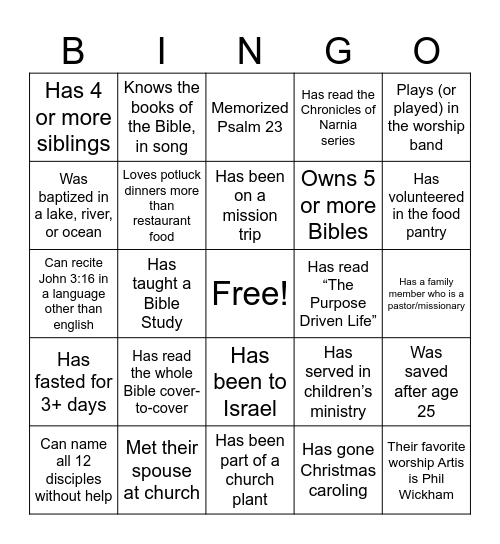 People Bingo Card