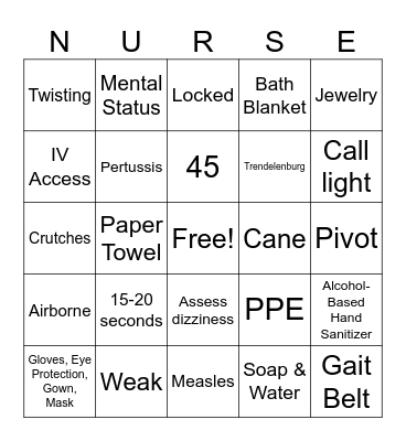 N312 Validation 2 NURSE Game Bingo Card