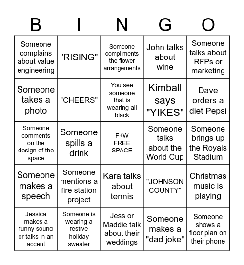 F+W Christmas Party Bingo Card