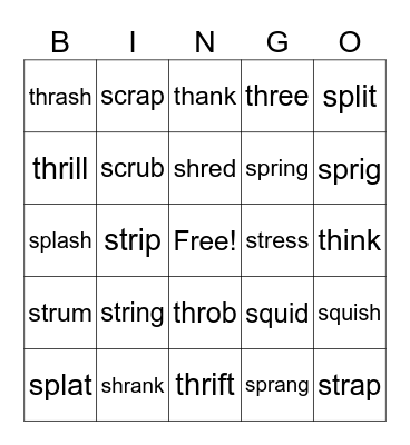 3 LETTER BLENDS Bingo Card