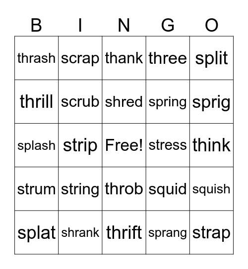 3 LETTER BLENDS Bingo Card