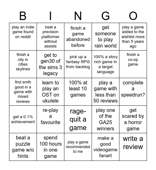 dims' 2026 videogame bingo Card