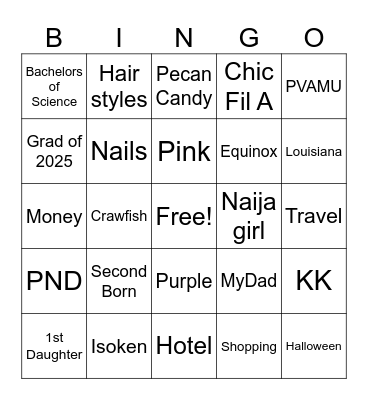 Asjia's Graduation 2025 Bingo Card