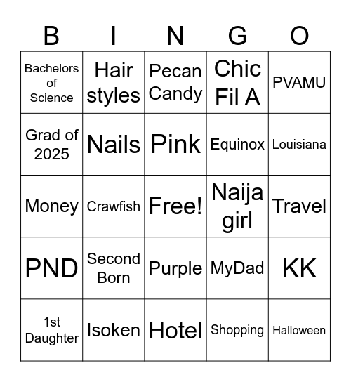 Asjia's Graduation 2025 Bingo Card