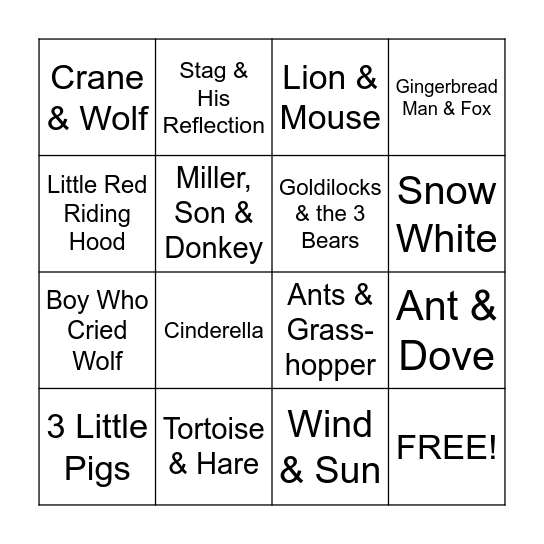 Fables, Folk Tales & Fairytales Bingo Card