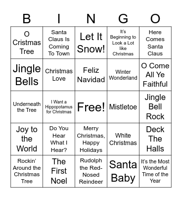 Christmas Songs Bingo Card