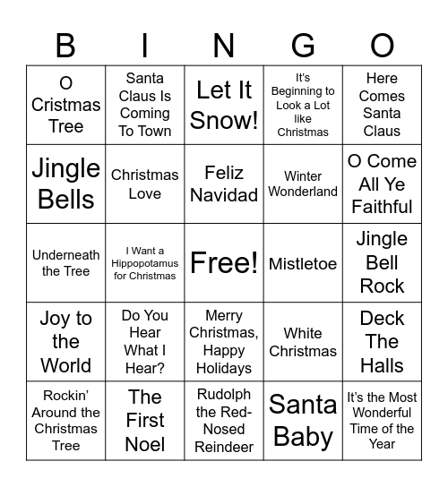 Christmas Songs Bingo Card
