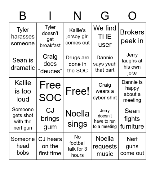 SOC Bingo Card