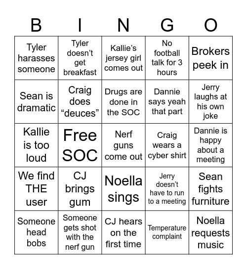SOC Bingo Card
